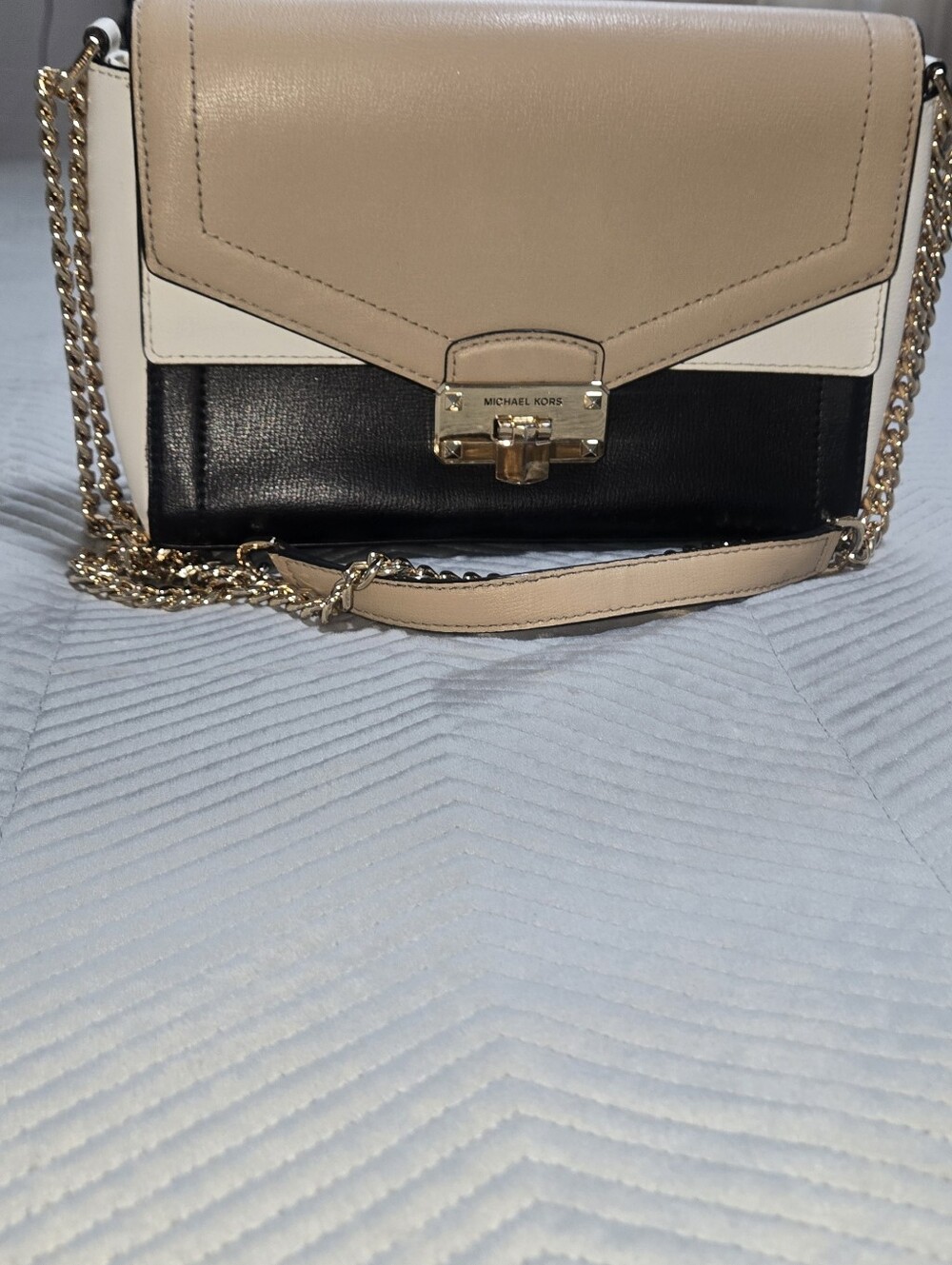 Michael Kors Leather Shoulder Bag - Beige, White & Black